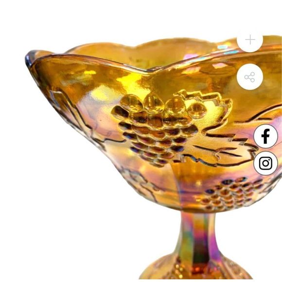 Indiana Glass Iridescent Marigold Scalloped Edge Compote Carnival Glass Circa 19 - Picture 3 of 9